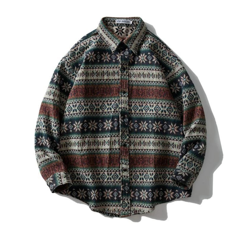 Threebooy Colored Numb Ethnic Style Shirt Men Weaving and Embroidered Spring and Autumn Retro Hong Kong Style Shirt Jacket