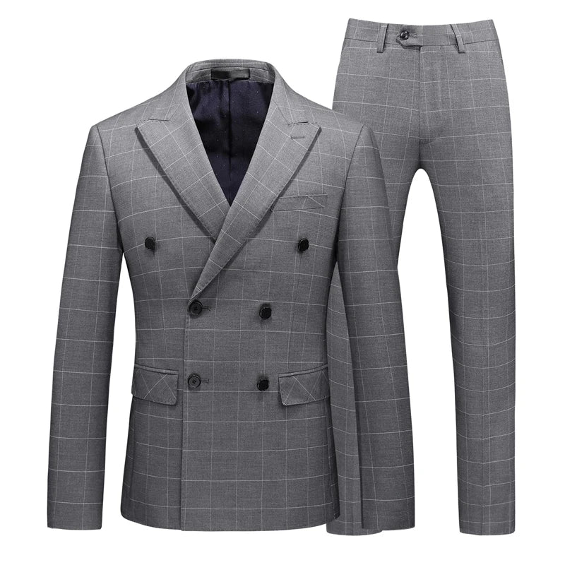 Threebooy  Men's Plaid Three-Piece Suit Set Fashion Handsome Business Groom Dress with Vest And Trousers