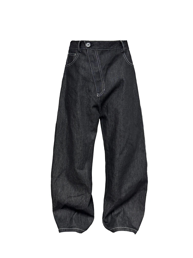 Threebooy  American Style Retro Denim Pants High Waist Straight Leg Zipper Fly Casual Jeans for Men Loose Fit No Stretch Chinese Made