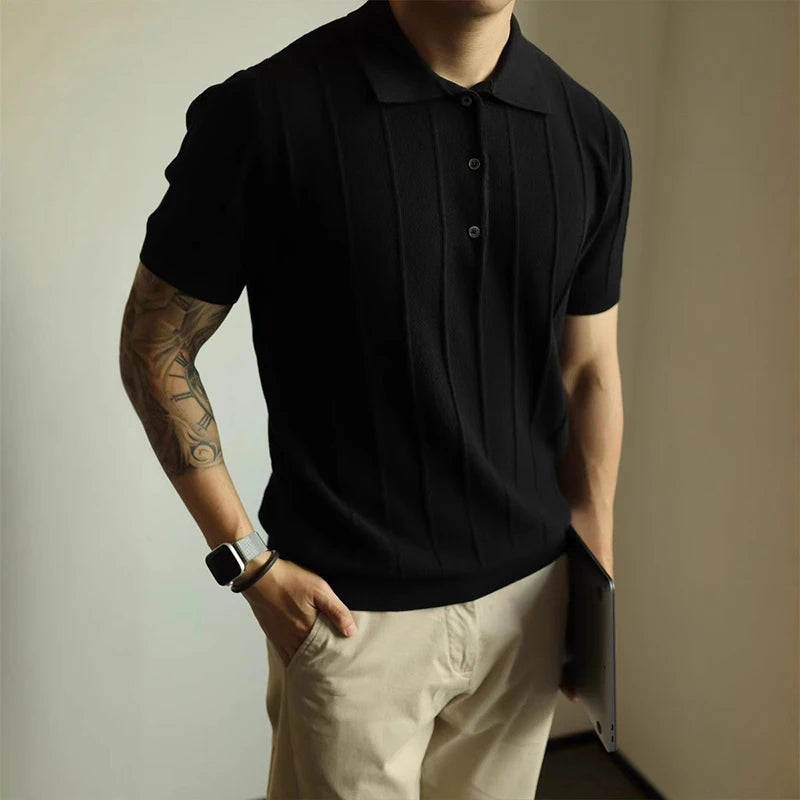 Threebooy New Trend Men Polo Shirt Leisure Vintage High Quality Knit Tops American Style Fashion Breathable Buttoned Short Sleeve Knitwear