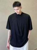 Threebooy Style Korean Personality Asymmetric Cross Rib Neckline Solid Colour Men's Casual Half Sleeve Tshirt New Fashionable Tops