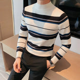 Threebooy  Brand Clothing Men's Autumn/winter Thermal Knitting Sweater/Male Slim Fit Fashion Striped Knit Shirt Man Casual Pullover