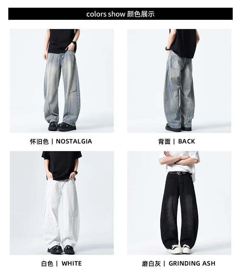 Threebooy Mens Loose Fit Patchwork Wide Leg Washed Jeans Vintage Denim Pants Casual Streetwear Comfort Trendy Baggy Trousers Hip Hop