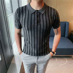 Threebooy Vintage Patchwork Knit Slim POLO Shirts Men Fashion Summer Short Sleeve POLO Shirt Casual Lapel Button Tops Men Streetwear