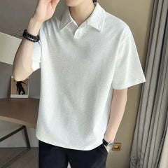 Threebooy  Trend Polo Neck Loose Simplicity T Shirts Men's New Summer Short Sleeve Solid Street Casual Tops Fashion Vintage Men Clothing