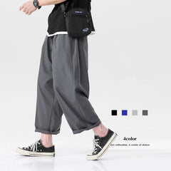 Threebooy Men's Summer Thin Casual Pants Japanese Loose Ice Silk Wide Leg Pants Quick-drying Sports Pants Black Gray 3XL 4XL 5XL