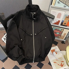 Threebooy American Cityboy Jacket Wash Canvas Deconstructed Stand Collar Coat Design Sense Top Spring Autumn Korean Trend Bomber Jacket
