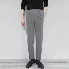 Threebooy  Button Zipper High Waist Solid Color Pocket Men's Casual Suit Pants Loose Formal Fashion Casual Trousers