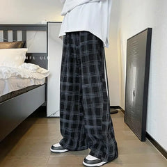 Threebooy Check Trend Plaid Baggy Trousers For Men Loose Classic Korean Style Designer Clothes Big Size Harajuku Fashion Casual Pants Man