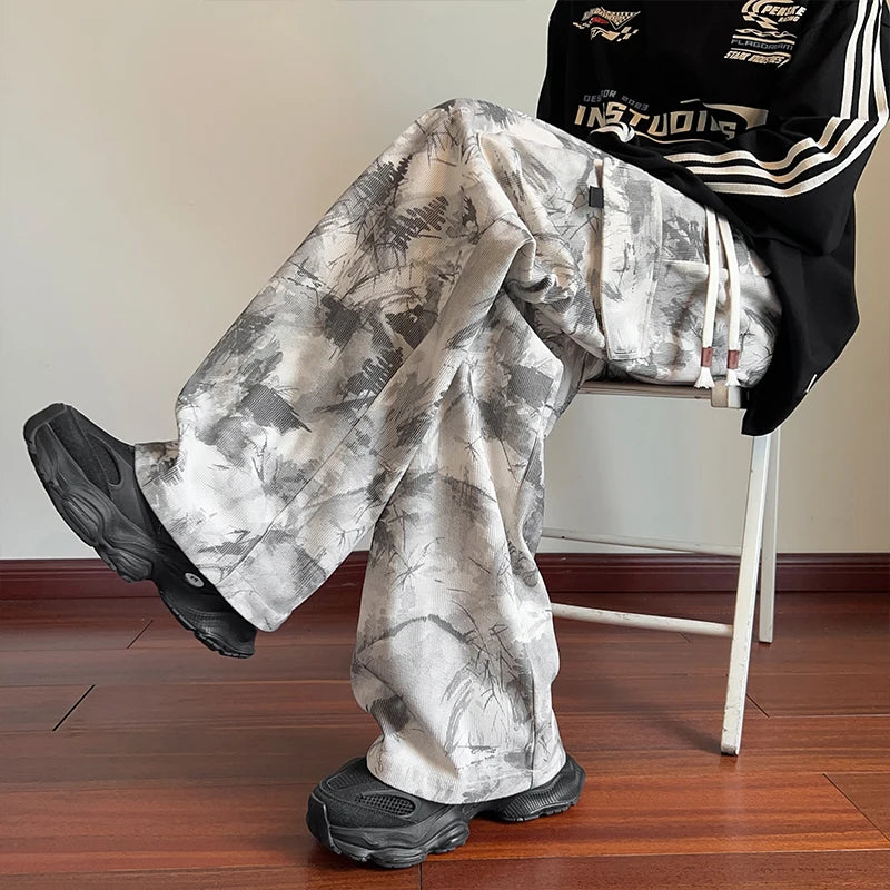 Threebooy  Mens Casual Pants Straight Leg Loose Fit Tactical Cargo Joggers Wide Leg Tie Dye Trousers Trendy Fashion Side Pocket pants man