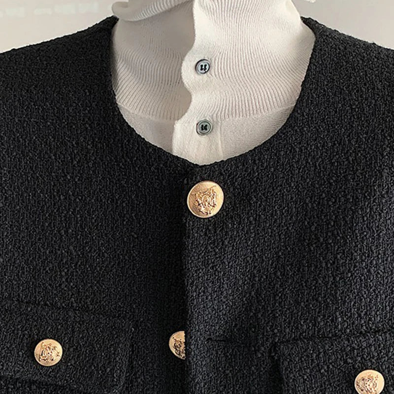 Threebooy Korean Style Fashionable Tweed Round Neck Jacket Men Japanese Trendy High-end Single-breasted Short Jacket with Temperament