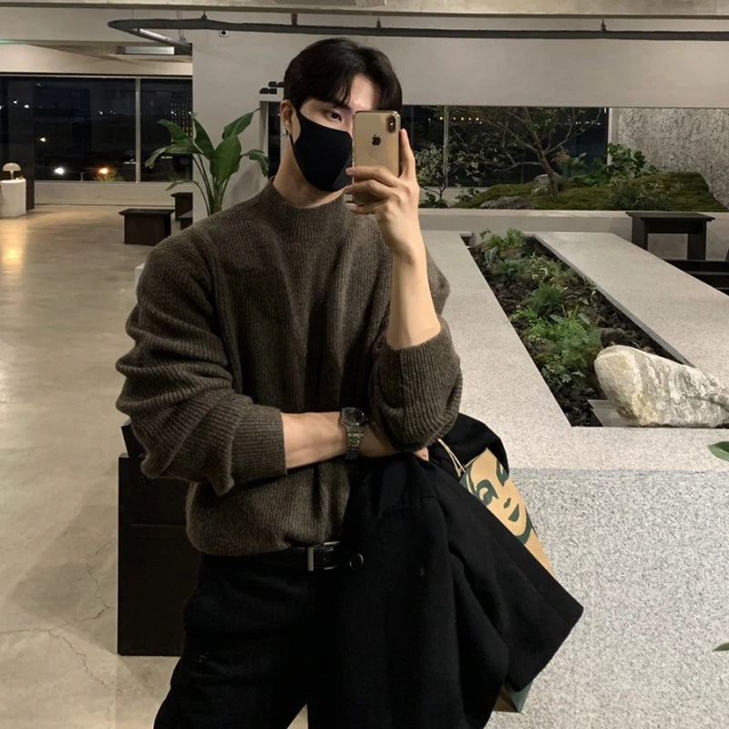 Threebooy Winter Thick Sweater Men Warm Casual Thicken Knitted Pullover Men Korean Slim Fit Long Sleeved Sweater Mens Jumper Clothes