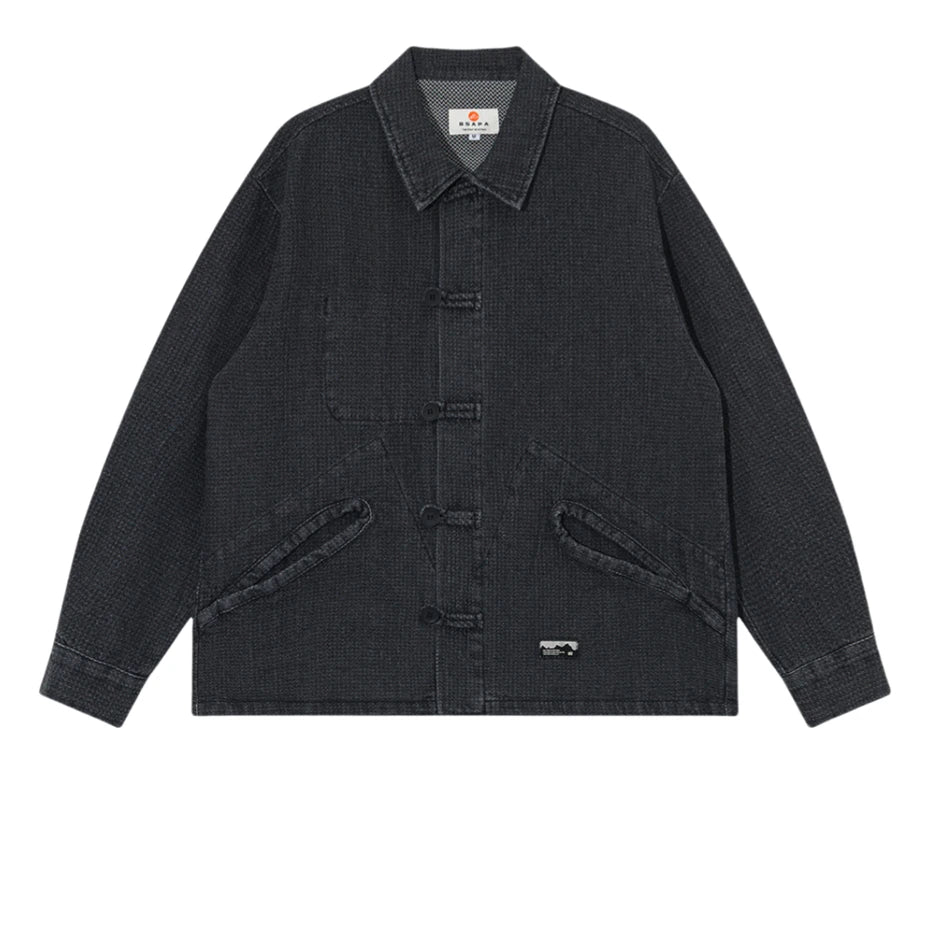 Threebooy Vintage Pockets Denim Jackets Mens Streetwear Harajuku Casual Jeans Coats Oversized Washed Chinese Style Cargo Jacket Mal