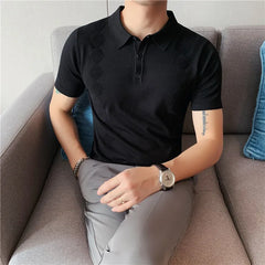 Threebooy Summer Short Sleeve Ice Silk Men Polo Shirts Business Fashion Turn Down Collar Slim Fit Casual Knitted Tee Shirt Homme 3XL