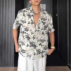 Threebooy  Summer Shirt Floral Loose Casual Top Vintage Trendy Short Sleeve Shirt Men's