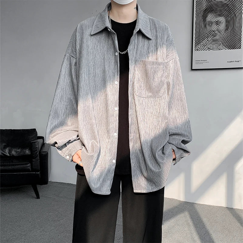 Threebooy High Quality Long Sleeve Ice Silk Shirts Men Loose Daily Casual Single Breasted Popular Streetwear Male Spring Autumn Harajuku