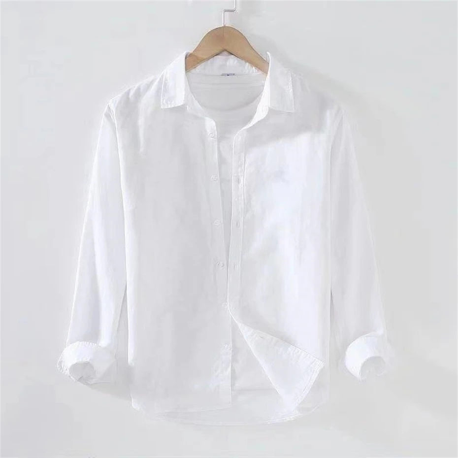 Threebooy  Summer Cotton Linen Shirts Men Harajuku Long Sleeve Shirt for Men Vintage Thin Loose Casual Shirt Coats Japan Style Blouse Male