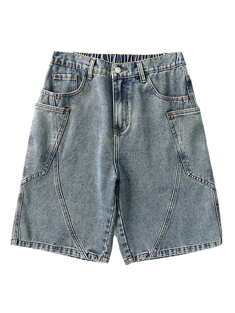 Threebooy  Men's Summer Denim Cargo Shorts Big Size 8XL 7XL 6XL Elastic Waist Straight Baggy Jeans Shorts