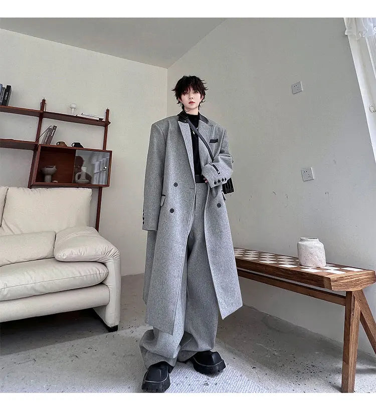 Threebooy Men's Luxurious Oversized Coat & Trousers 2-Piece Set