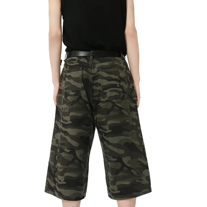 Threebooy  American Style Men's Shorts Camouflage Calf-Length Pants Straight Wide Leg Male Short Jeans Summer Fashion Bottom