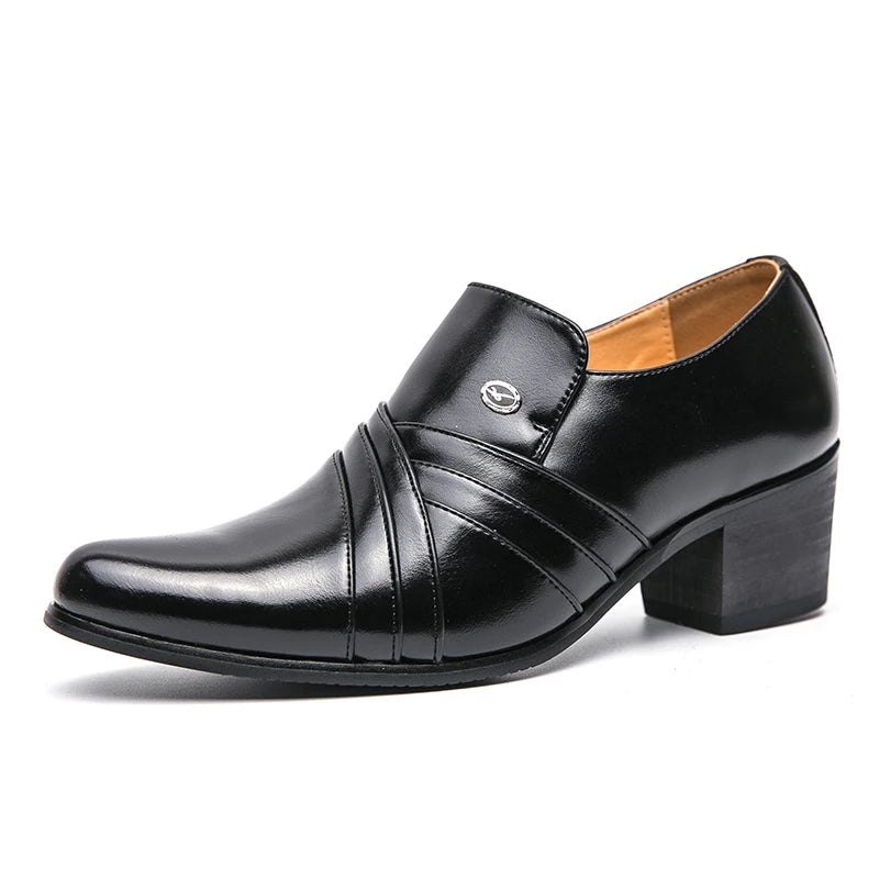 Threebooy  High End Men's Business Dress Shoes Increased Height British Shoes Men Pointed Toe Shoes Wedding Boots Size:37-46