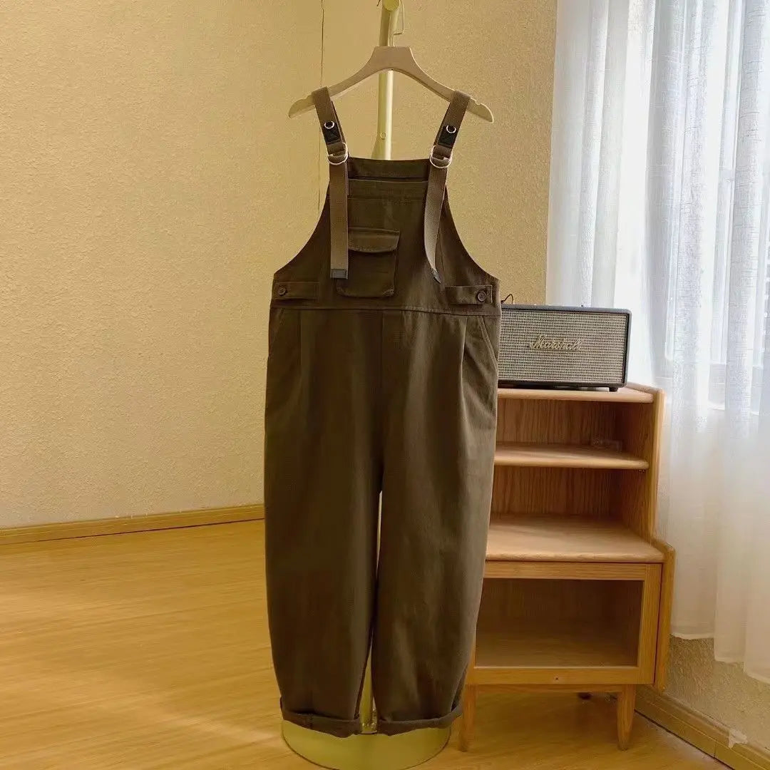 Threebooy American High-end Denim Overalls Korean High Street Loose Trendy Large-size Tooling Suspender Jumpsuit Aesthetic Chic Streetwear