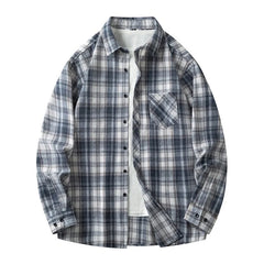 Threebooy Men's Spring Autumn Casual Loose Long Sleeved Shirt Couples Elegant Business Work Plaid Jacket