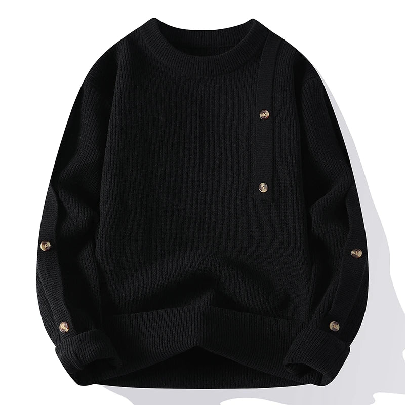 Threebooy Fashion Mock Neck Knitted Sweater Men Autumn Winter Warm Knitting Pullovers Solid Color Thick Youthful Loose Streetwear Sweaters