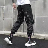 Threebooy Men's Cargo Pants Hip Hop Streetwear Joggers Trousers Hit Color Pocket Sweatpants Summer Harajuku Casual Ribbons Techwear Pants