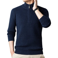 Threebooy Men's Knitted Thicken Sweater, Round Neck, Loose Casual Solid Color Pullover, Zip Sweater 2024