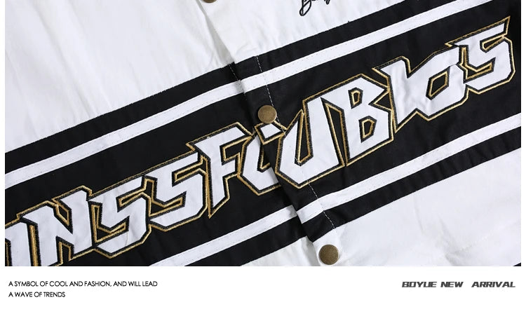 Threebooy American Retro Racing Suit Short-sleeved Shirt Men Korean Version 2025 New Fashionable High-end High-art Motorcycle Style Top