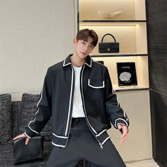 Threebooy Korean Street clothing fashion Spring Casual Contrast Colors Striped Male Casual Jacket Men's Niche Desgin Black Coats