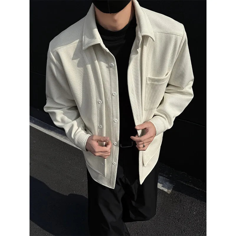 Threebooy Spring New Men's Shirts Long Sleeve Fake two pieces Solid Color Casual Shirt Harajuku Blouse Fashion Unisex Clothes coat