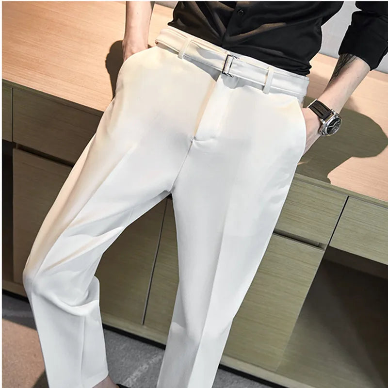 Threebooy British Fashion Versatile Slim Long Pants Men's Fashion Spring Clothes Office Suit Trousers Men Luxury Casual Suit Pants