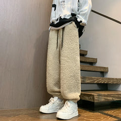 Threebooy Winter Thickened Pants Men Warm Fashion Retro Lamb Wool Pants Men Oversized Streetwear Loose Straight Pants Mens Thick Trousers