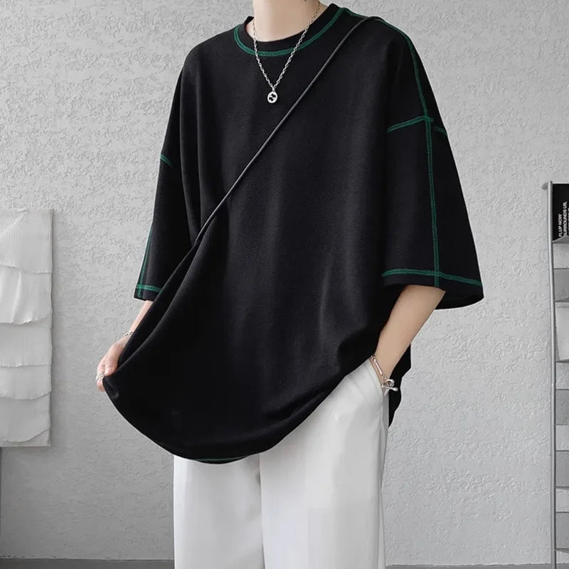 Threebooy  Summer Short Sleeve T-shirt Men Fashion 3 Colors Oversized T Shirt Men Streetwear Hip Hop Loose O-Neck Tshirt Mens Top S-2XL