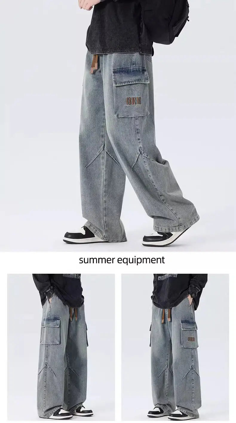 Threebooy 2025 Spring Men and Women Trendy workwear Straight leg denim pants for couples American hip-hop washed personalized casual pants