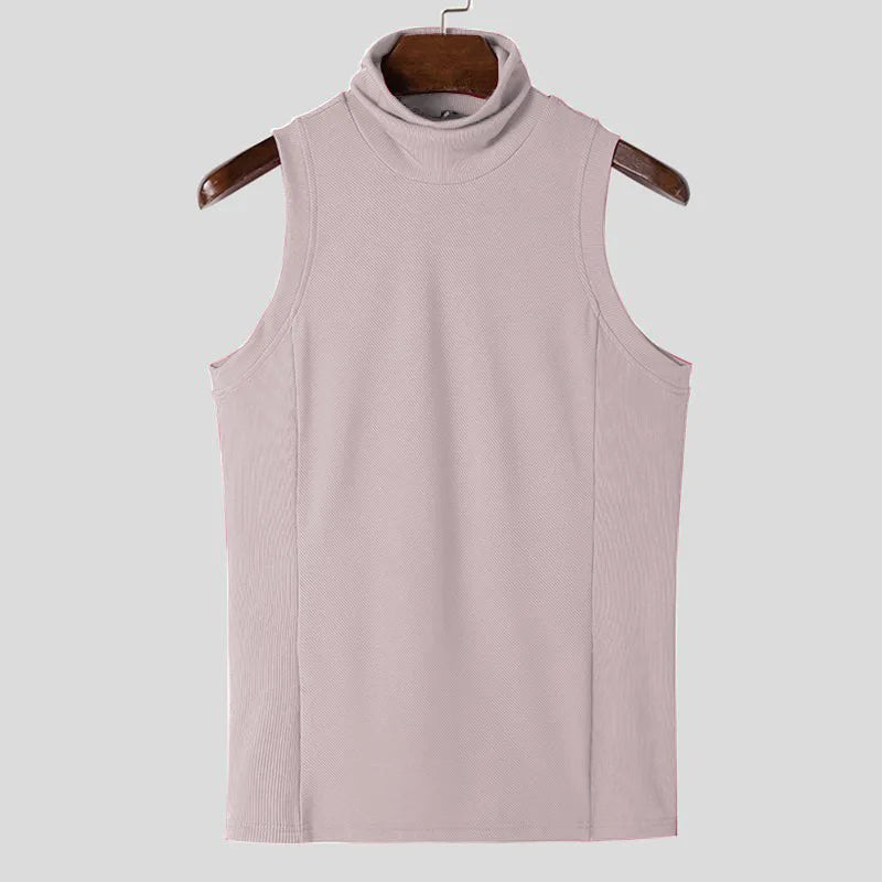 Threebooy  Men's Clothing Sexy Skinny Solid Color Tank Tops High Colalr Sleeveless Gym Streetwear Leisure Vests Party Basic Shirt S-3XL
