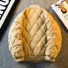 Threebooy Men's Parkas Rhombus Padded Cotton Winter Thickened Retro Casual Baseball Uniforms Warm Coat Stand Collar Single-breasted Coats