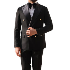 Threebooy  Formal Men's Suit 2 Pieces Blazer Pants Bow Collar Double Breasted Buckle Business Work Wear Wedding Prom