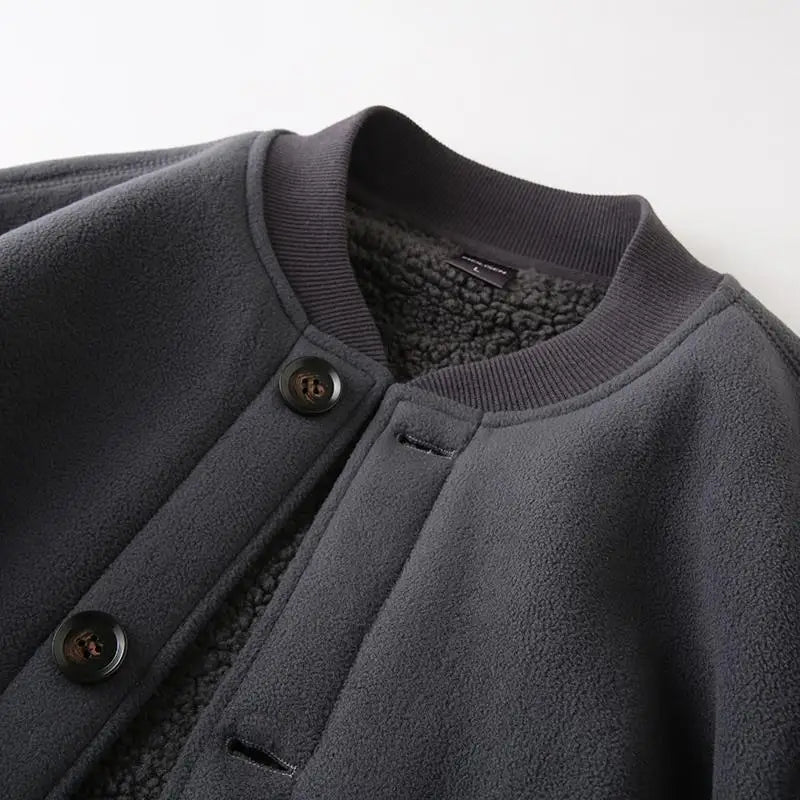 Threebooy Men's Jacket Autumn Winter Polar Fleece Stitching Double Layer Stand Collar Thickened Single-breasted Solid Color Jackets Tops