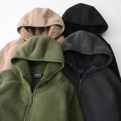 Threebooy  Thickened Fleece Zipper Hooded Sweatshirt For Men Women Autumn And Winter Outdoor Warm Jacket Casual Lambskin Outwear Coats