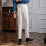 Threebooy New Casual Solid Color Suit Trousers Men Spring Trendy Belt High Waist Pants Male Business Office Fashion Pleated Straight Pants
