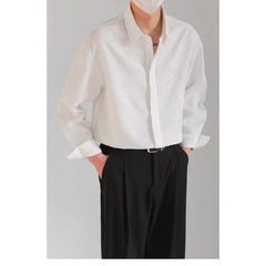 Threebooy  Long-sleeved Shirt Men's Hong Kong Style Spring and Autumn Long-sleeved Shirt Top Ins High-end Solid Color Business Casual Shirt
