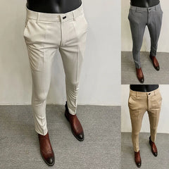 Threebooy  Spring New Men's Social Pants Fashion High Quality Slim Fit Button Suit Pants Business Dress Solid Color Suit Pants