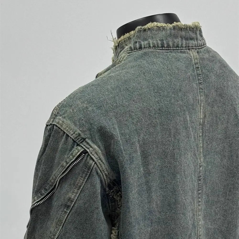 Threebooy  American retro denim jacket deconstructed breasted washing denim jacket men spring autumn old high street handsome couple coat