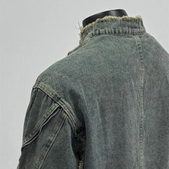 Threebooy  American retro denim jacket deconstructed breasted washing denim jacket men spring autumn old high street handsome couple coat