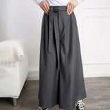 Threebooy Mens Japanese Casual Street Wide Leg Pants With Belt Genderless Autumn Fashion Trendy Solid Color Loose Nine-Point Skirts Unisex