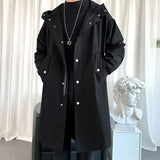 Threebooy Trench Coat Mens New Fashion Double Breasted Hooded Overcoat Casual Windbreaker Solid Male Autumn Jacket College Coat