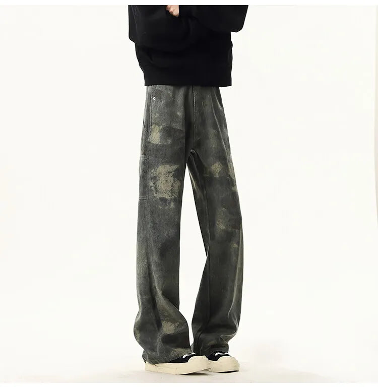 Threebooy High quality Jeans Leopard Personality design Pockets Jeans Male American Style High Street Denim Pants Classic Denim Trousers
